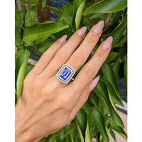 4.50 Ct. Tanzanite Natural Diamond Pave Ring, 14K White Gold Life Style