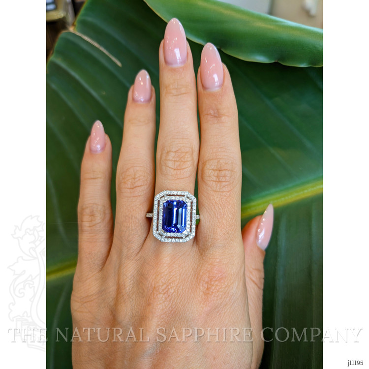 4.50 Ct. Tanzanite Natural Diamond Pave Ring, 14K White Gold