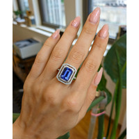 4.50 Ct. Tanzanite Natural Diamond Pave Ring, 14K White Gold Life Style