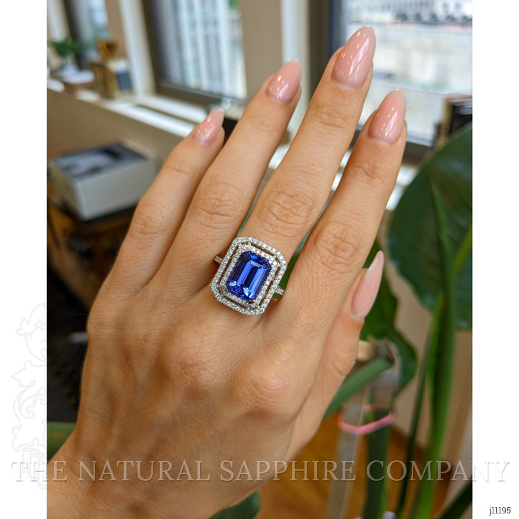 4.50 Ct. Tanzanite Natural Diamond Pave Ring, 14K White Gold