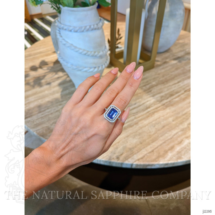 4.50 Ct. Tanzanite Natural Diamond Pave Ring, 14K White Gold