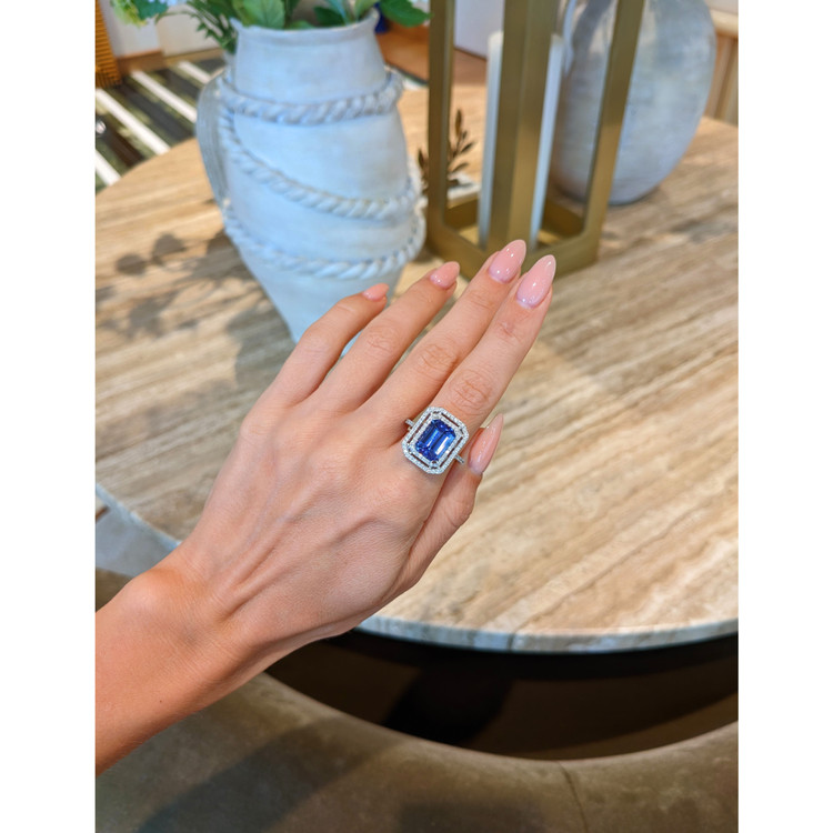 4.50 Ct. Tanzanite Natural Diamond Pave Ring, 14K White Gold