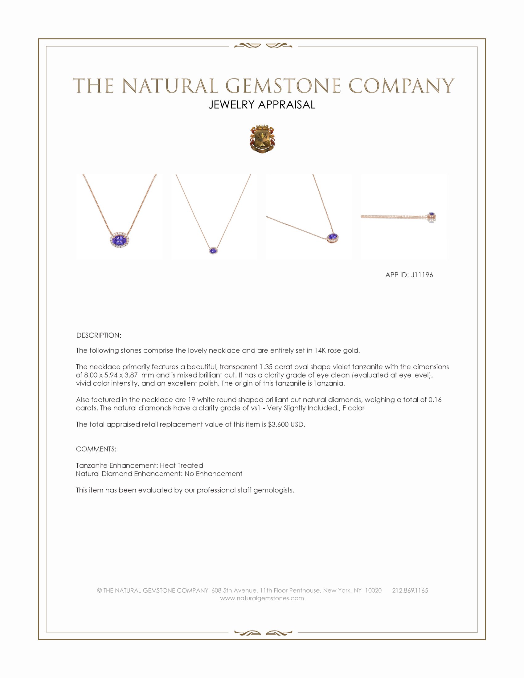 1.35 Ct. Violet Tanzanite and Natural Diamond Pave Necklace, 14K Rose Gold