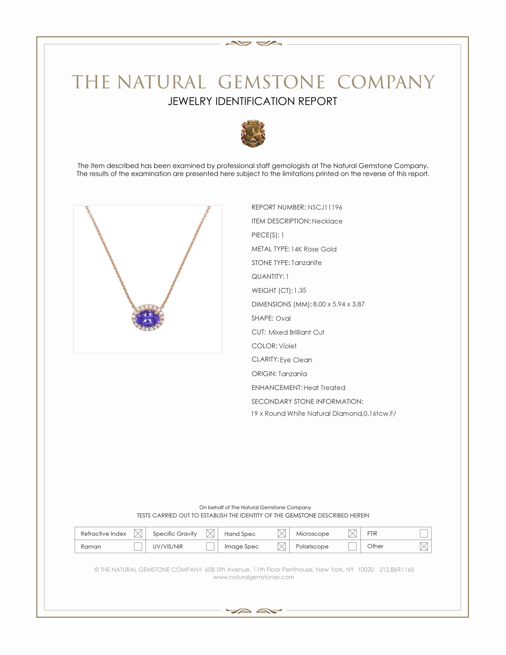1.35 Ct. Violet Tanzanite and Natural Diamond Pave Necklace, 14K Rose Gold