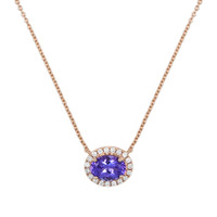 1.35 Ct. Tanzanite Natural Diamond Pave Necklace, 14K Rose Gold Video