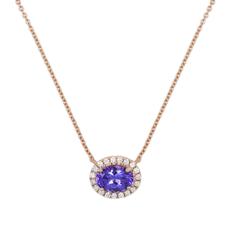 1.35 Ct. Tanzanite Natural Diamond Pave Necklace, 14K Rose Gold