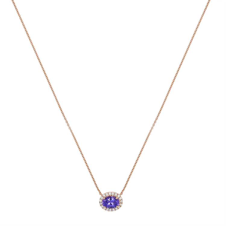1.35 Ct. Tanzanite Natural Diamond Pave Necklace, 14K Rose Gold