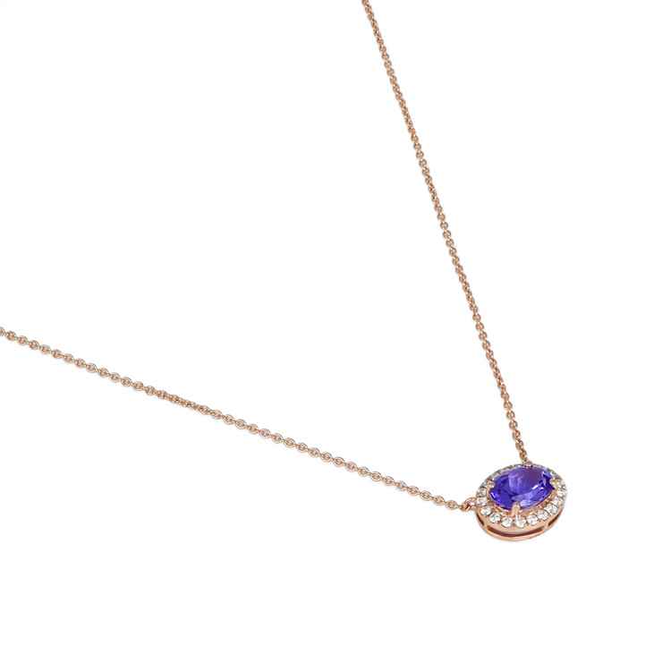 1.35 Ct. Tanzanite Natural Diamond Pave Necklace, 14K Rose Gold