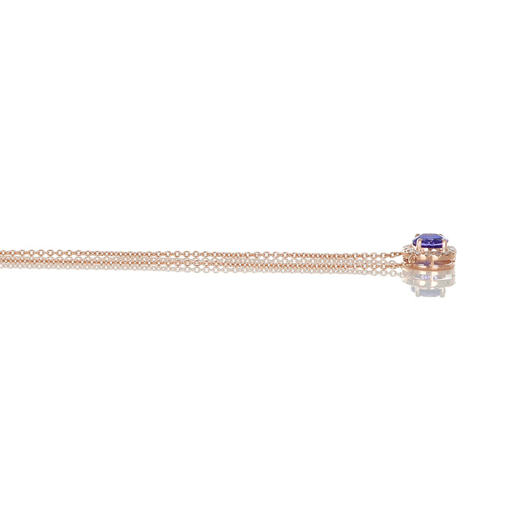 1.35 Ct. Tanzanite Natural Diamond Pave Necklace, 14K Rose Gold