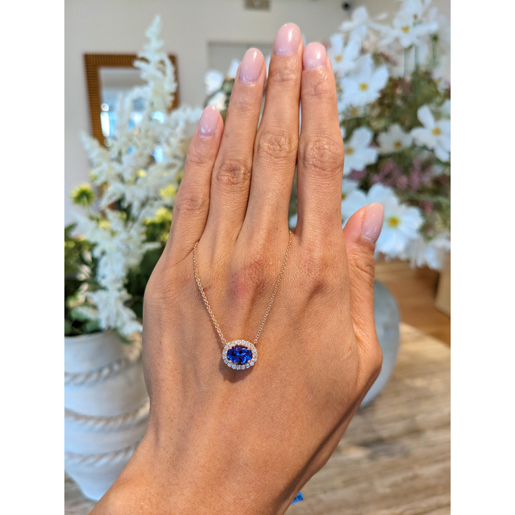 1.35 Ct. Tanzanite Natural Diamond Pave Necklace, 14K Rose Gold