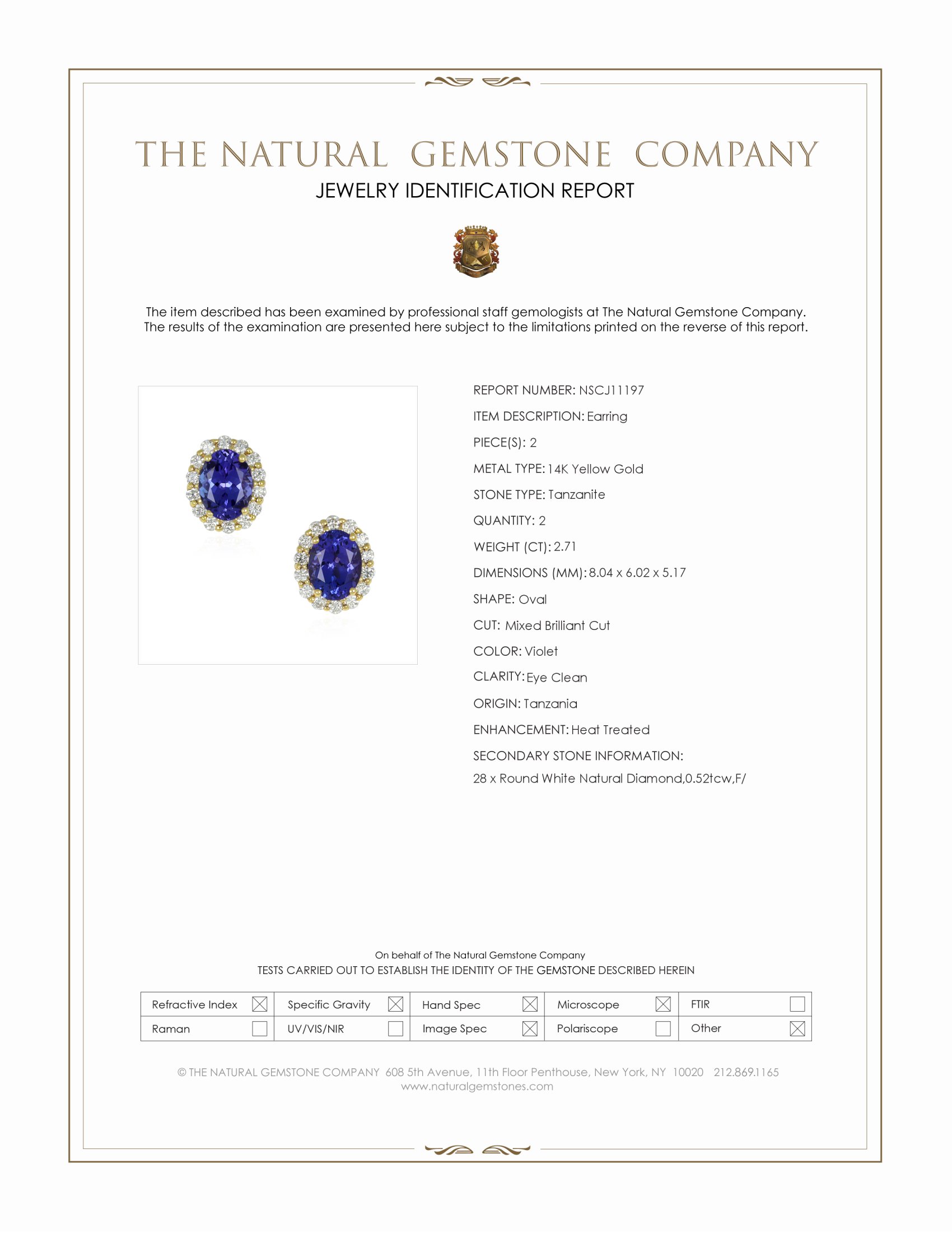 2.71 Ct.Tw. Violet Tanzanite and Natural Diamond Studs Earrings, 14K Yellow Gold