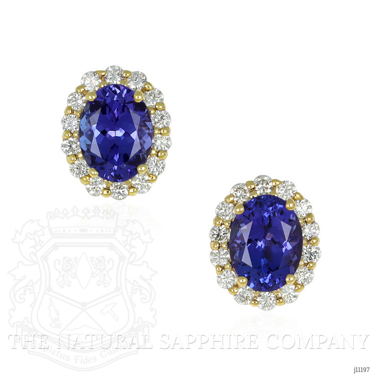 2.71 Ct.Tw. Tanzanite Natural Diamond Studs Earrings, 14K Yellow Gold