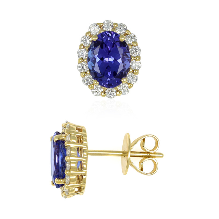 2.71 Ct.Tw. Tanzanite Natural Diamond Studs Earrings, 14K Yellow Gold