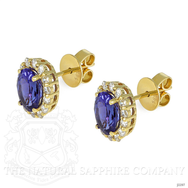 2.71 Ct.Tw. Tanzanite Natural Diamond Studs Earrings, 14K Yellow Gold