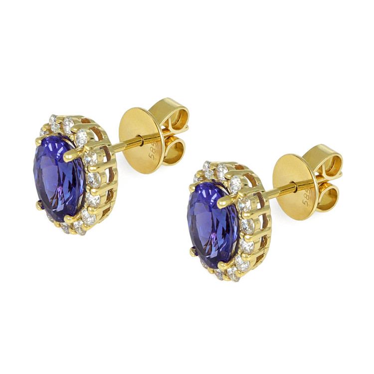 2.71 Ct.Tw. Tanzanite Natural Diamond Studs Earrings, 14K Yellow Gold
