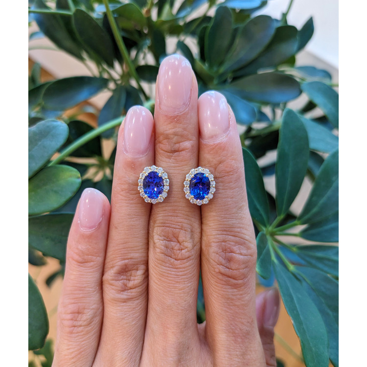 2.71 Ct.Tw. Tanzanite Natural Diamond Studs Earrings, 14K Yellow Gold