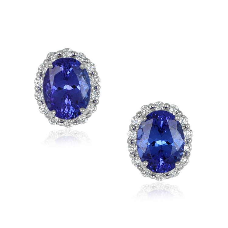 2.05 Ct.Tw. Tanzanite Natural Diamond Studs Earrings, 14K White Gold