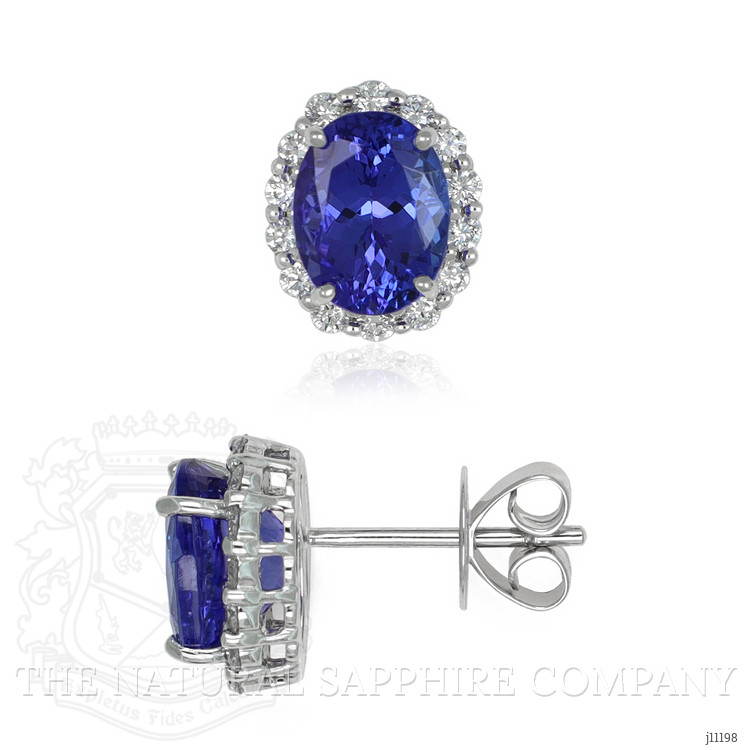2.05 Ct.Tw. Tanzanite Natural Diamond Studs Earrings, 14K White Gold