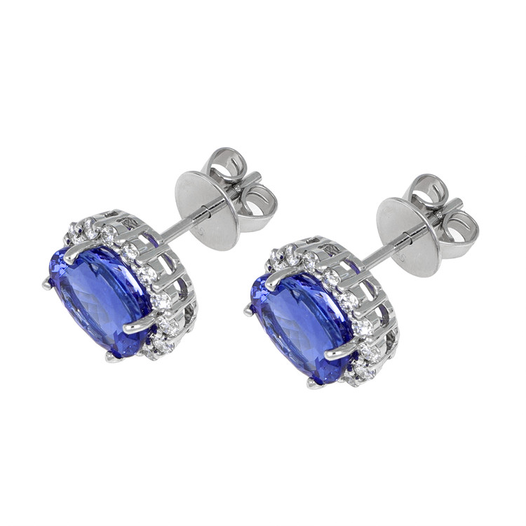 2.05 Ct.Tw. Tanzanite Natural Diamond Studs Earrings, 14K White Gold