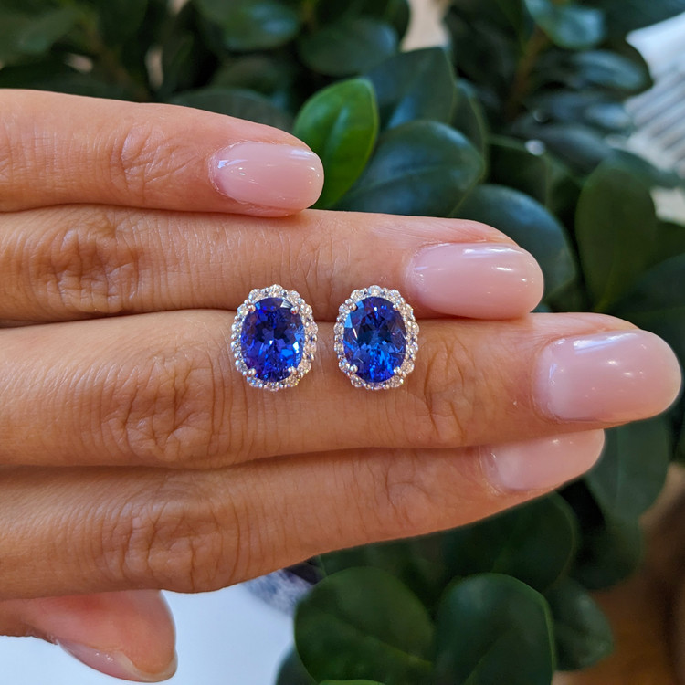 2.05 Ct.Tw. Tanzanite Natural Diamond Studs Earrings, 14K White Gold