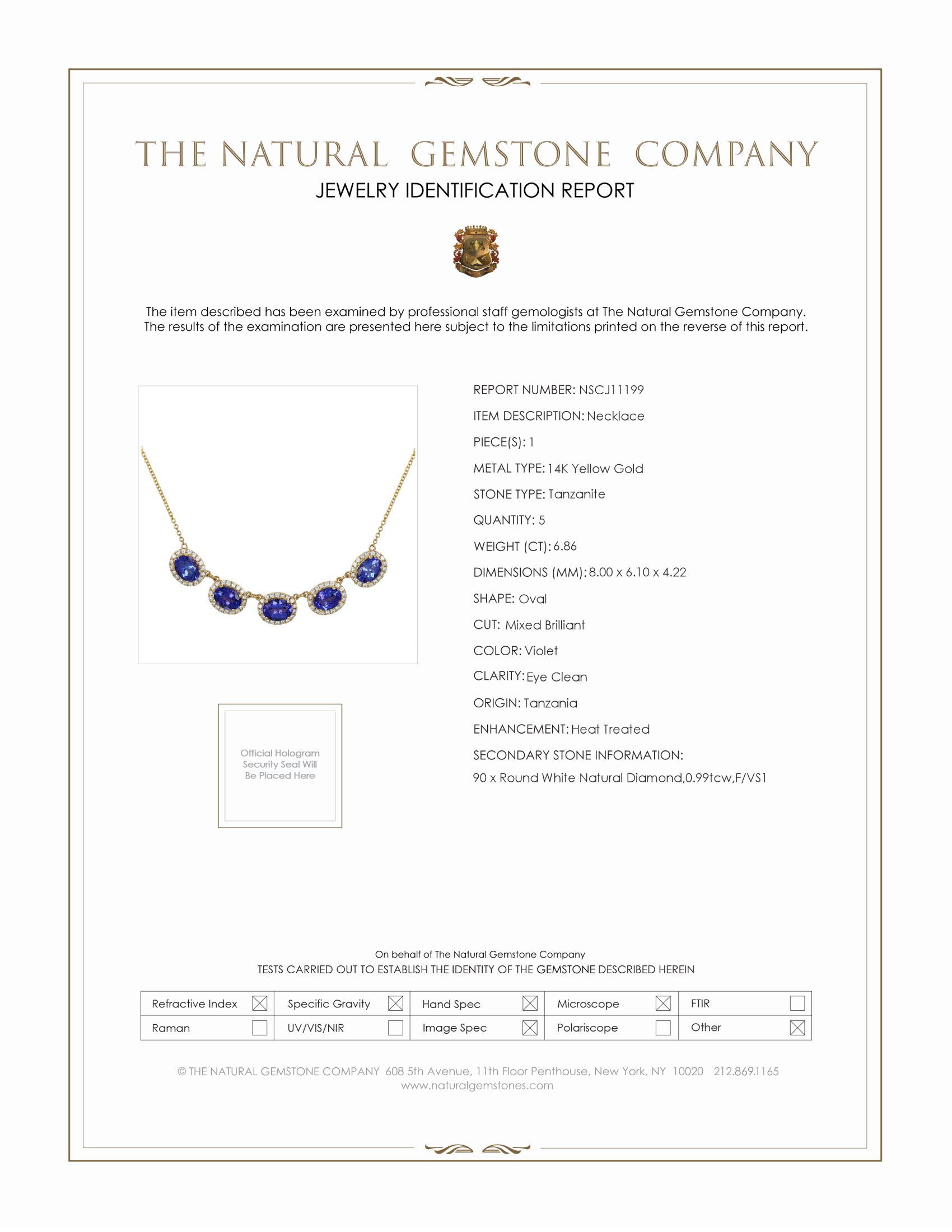 6.86 Ct. Tanzanite Natural Diamond Pave Necklace, 14K Yellow Gold