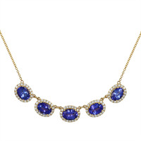 6.86 Ct. Tanzanite Natural Diamond Pave Necklace, 14K Yellow Gold Video