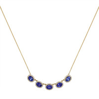 6.86 Ct. Tanzanite Natural Diamond Pave Necklace, 14K Yellow Gold Image