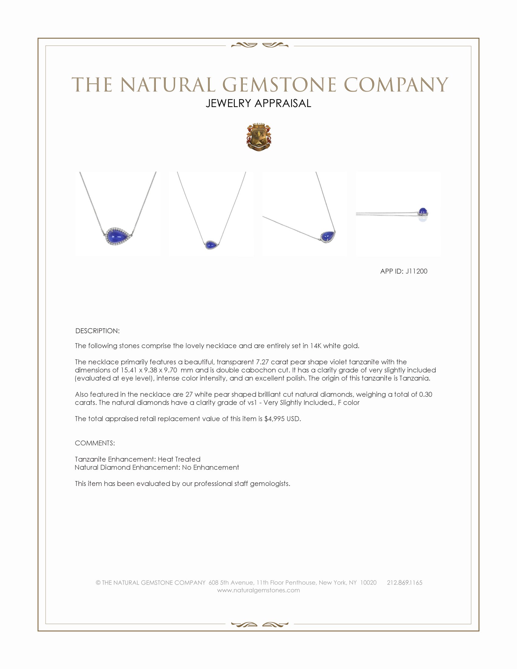 7.27 Ct. Violet Tanzanite and Natural Diamond Pave Necklace, 14K White Gold