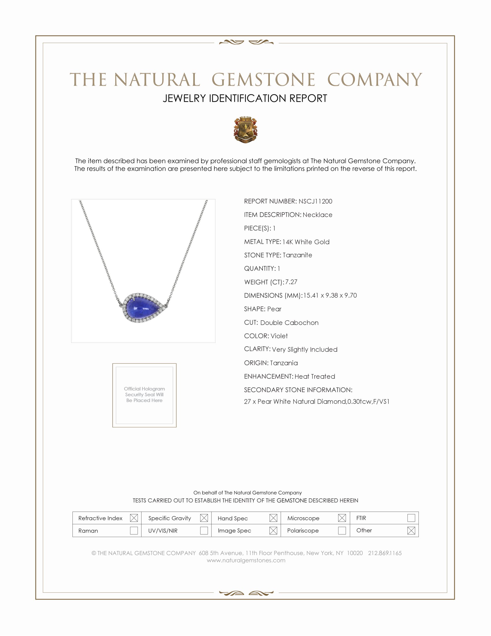 7.27 Ct. Tanzanite Natural Diamond Pave Necklace, 14K White Gold