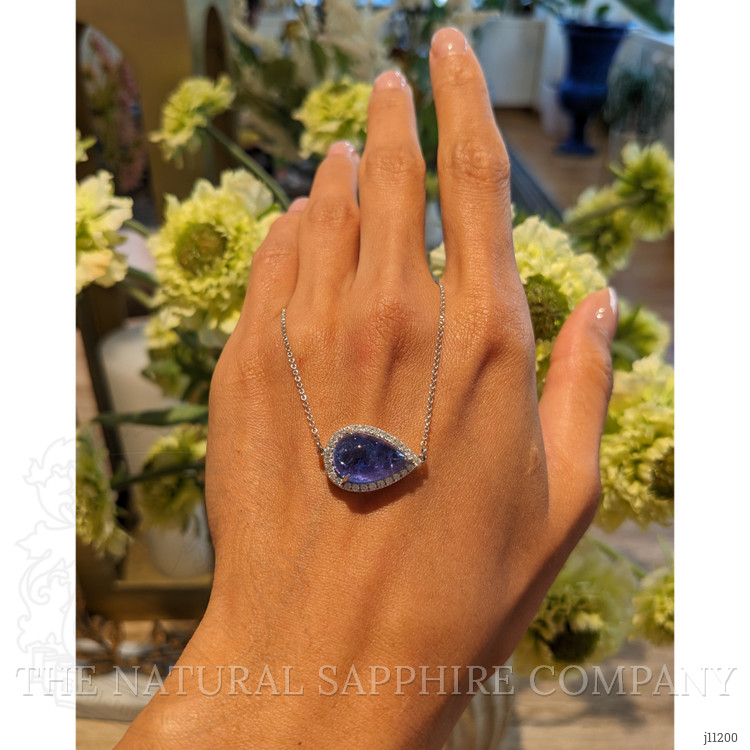 7.27 Ct. Tanzanite Natural Diamond Pave Necklace, 14K White Gold