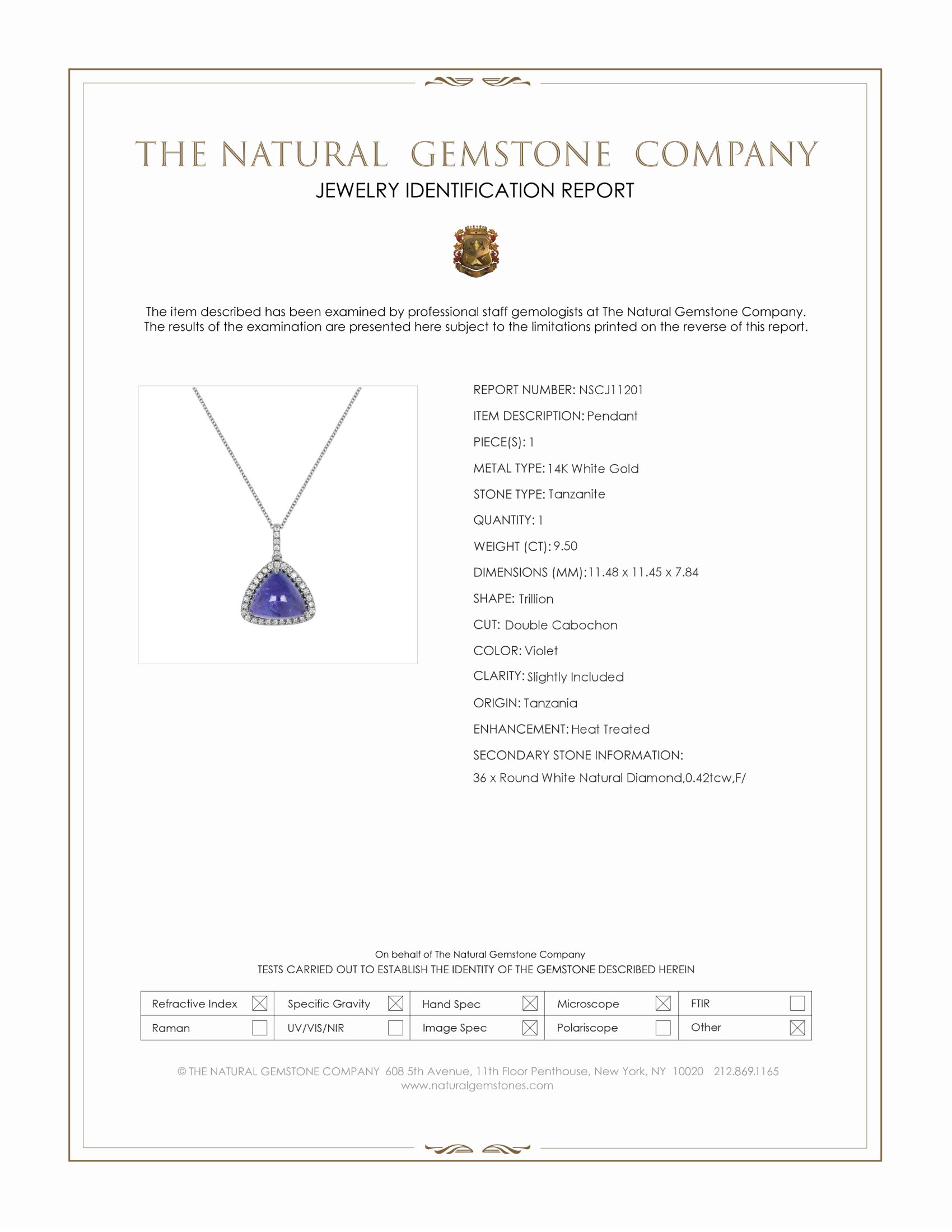 9.50 Ct. Violet Tanzanite and Natural Diamond Pave Pendant, 14K White Gold