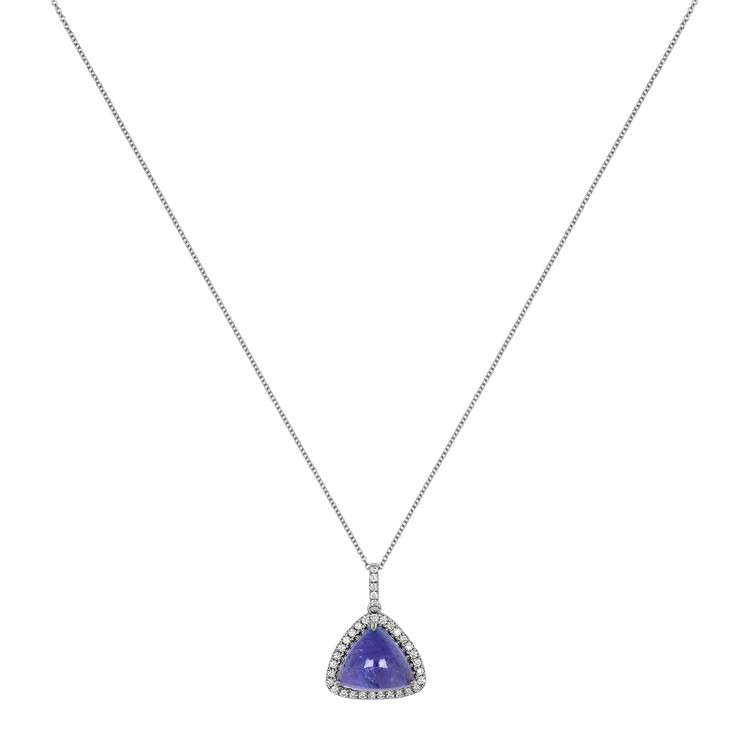 9.50 Ct. Tanzanite Natural Diamond Pave Pendant, 14K White Gold