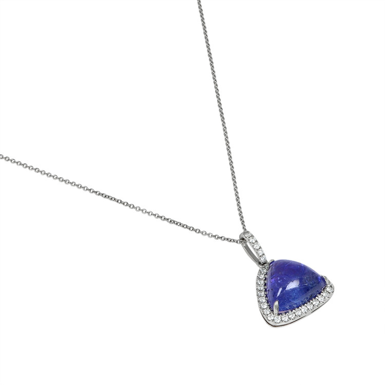 9.50 Ct. Tanzanite Natural Diamond Pave Pendant, 14K White Gold