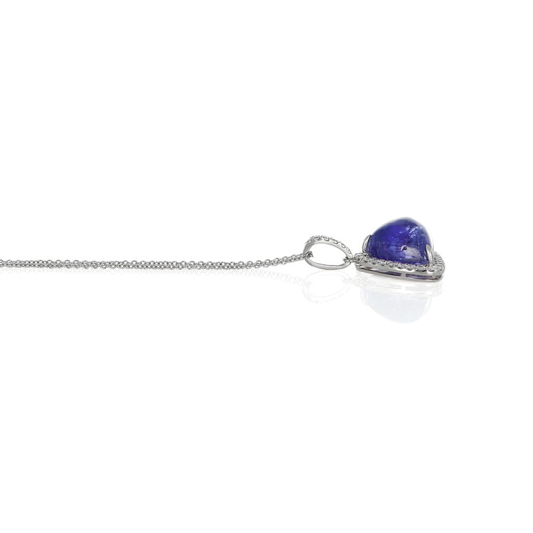 9.50 Ct. Tanzanite Natural Diamond Pave Pendant, 14K White Gold