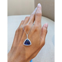 9.50 Ct. Tanzanite Natural Diamond Pave Pendant, 14K White Gold Life Style