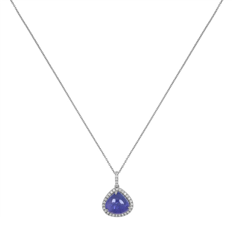 8.41 Ct. Tanzanite Natural Diamond Pave Pendant, 14K White Gold