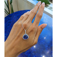 8.41 Ct. Tanzanite Natural Diamond Pave Pendant, 14K White Gold Life Style