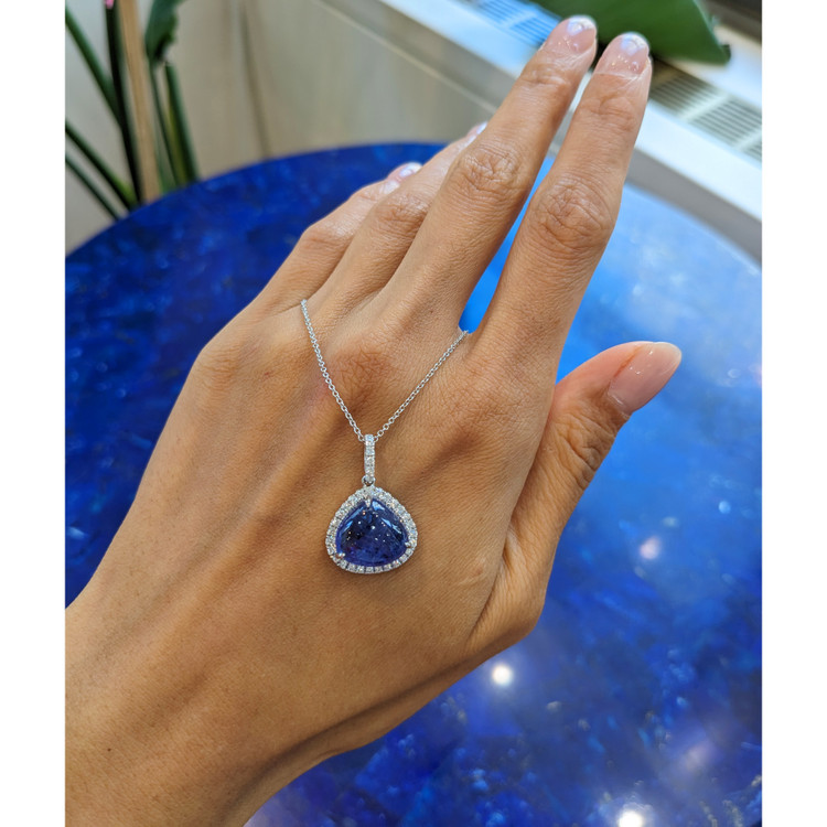 8.41 Ct. Tanzanite Natural Diamond Pave Pendant, 14K White Gold