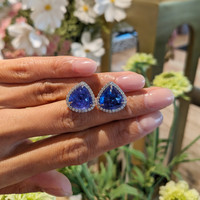 14.89 Ct.Tw. Tanzanite Natural Diamond Studs Earrings, 14K White Gold Life Style