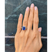 4.92 Ct. Blue Sapphire and Natural Diamond Pave Ring, Platinum 950 Life Style