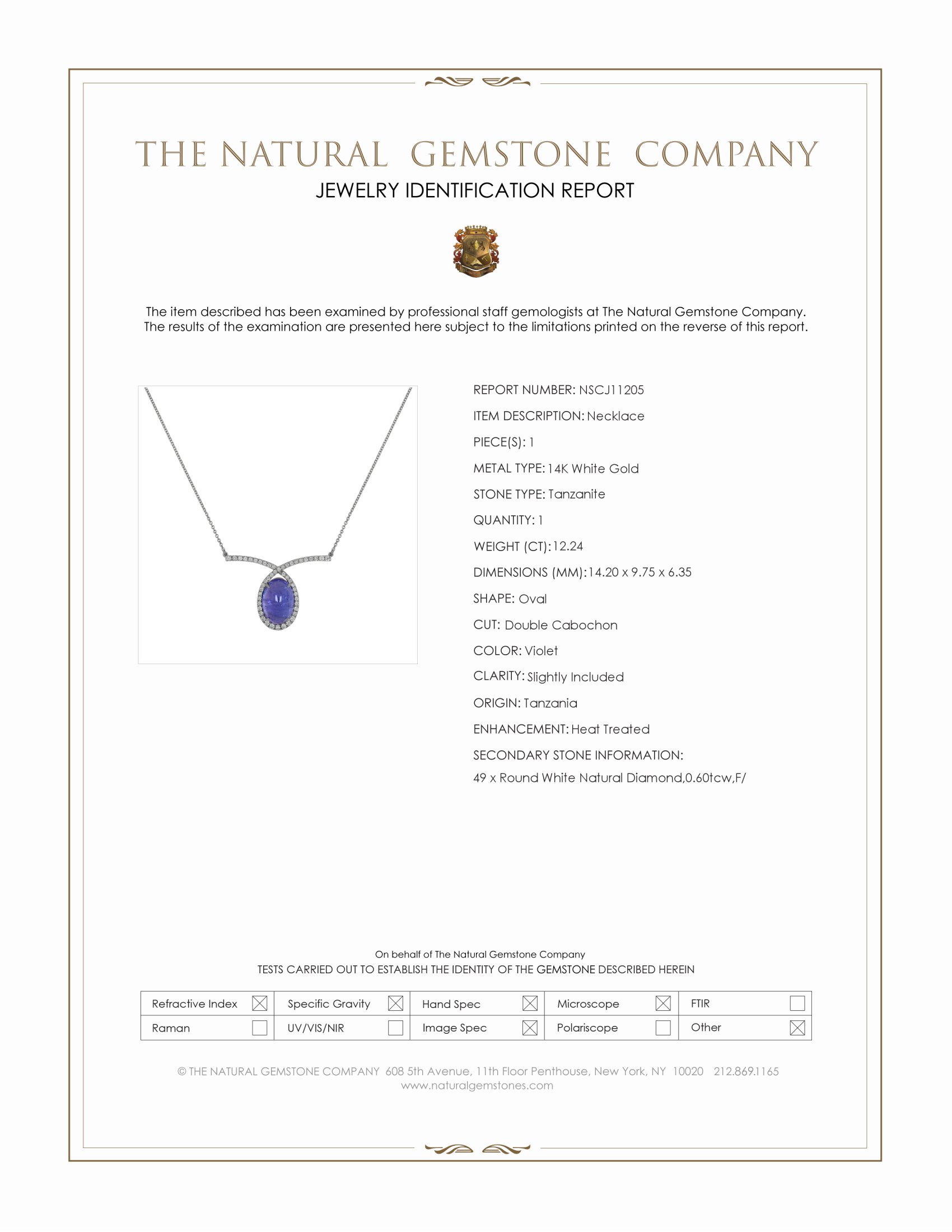 12.24 Ct. Violet Tanzanite and Natural Diamond Pave Necklace, 14K White Gold