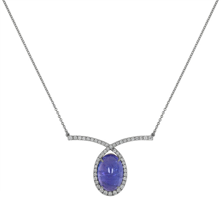 12.24 Ct. Tanzanite Natural Diamond Pave Necklace, 14K White Gold