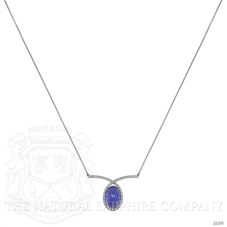 12.24 Ct. Tanzanite Natural Diamond Pave Necklace, 14K White Gold