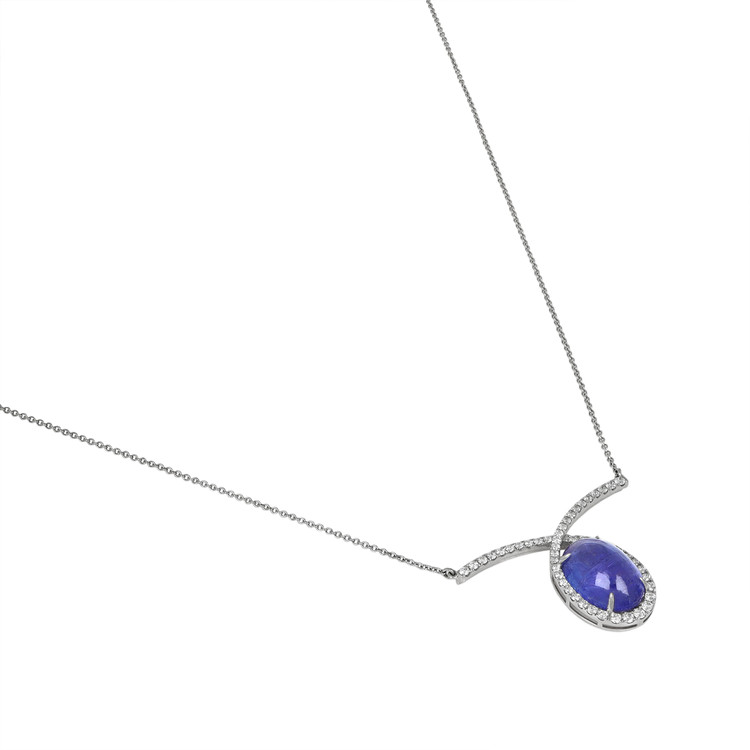 12.24 Ct. Tanzanite Natural Diamond Pave Necklace, 14K White Gold