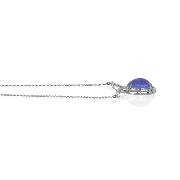 12.24 Ct. Tanzanite Natural Diamond Pave Necklace, 14K White Gold