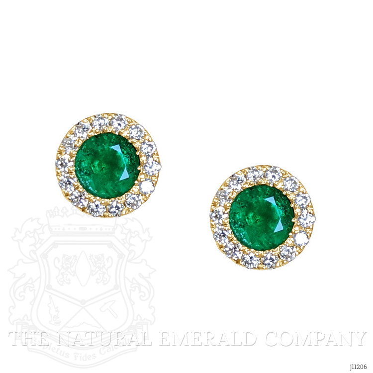 0.53 Ct.Tw. Emerald Natural Diamond Studs Earrings, 14K Yellow Gold