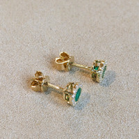 0.53 Ct.Tw. Emerald Natural Diamond Studs Earrings, 14K Yellow Gold Image