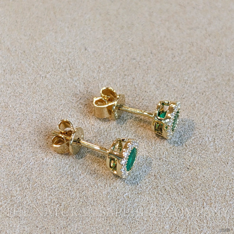 0.53 Ct.Tw. Emerald Natural Diamond Studs Earrings, 14K Yellow Gold