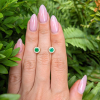 0.53 Ct.Tw. Emerald Natural Diamond Studs Earrings, 14K Yellow Gold Life Style