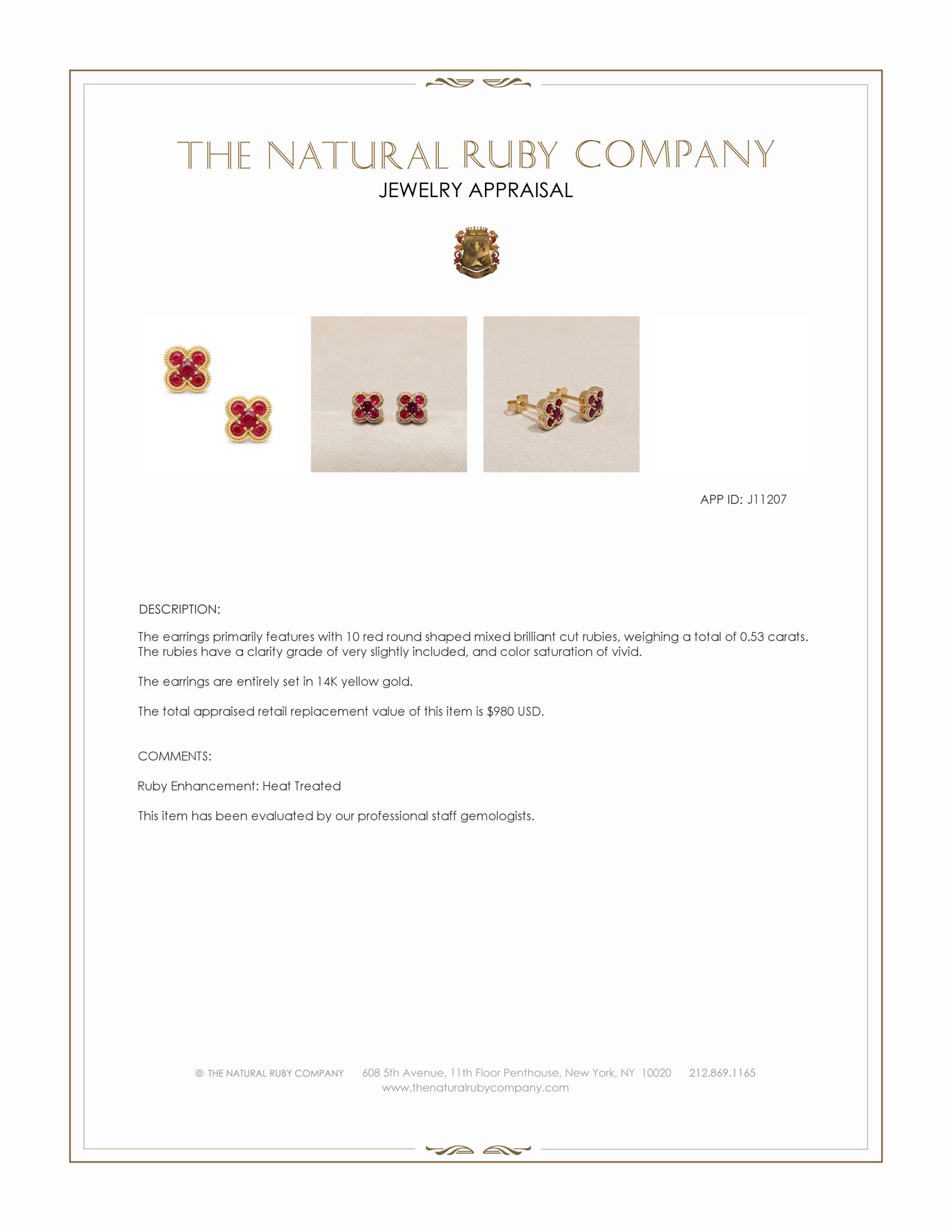 0.53 Ct.Tw. Ruby Studs Earrings, 14K Yellow Gold